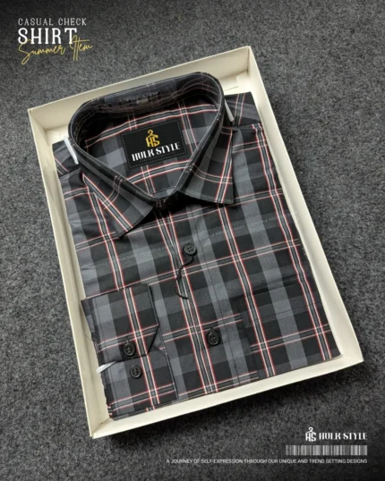 Gray and Red Check Shirt for Men