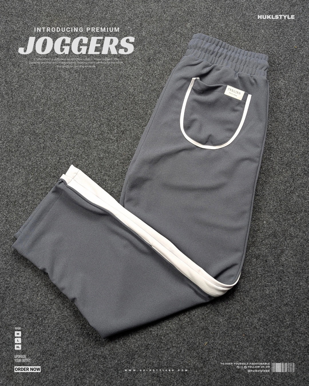 Men's Dark Grey Joggers with White Side Stripes