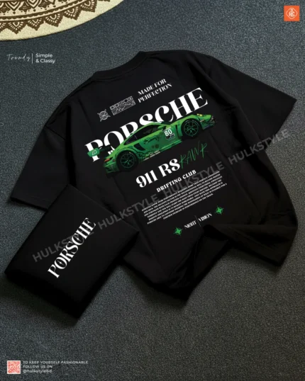 Porsche Green 911 RS Drop Shoulder Black T-shirt