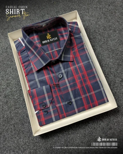 Navy and Red Check Shirt for Men