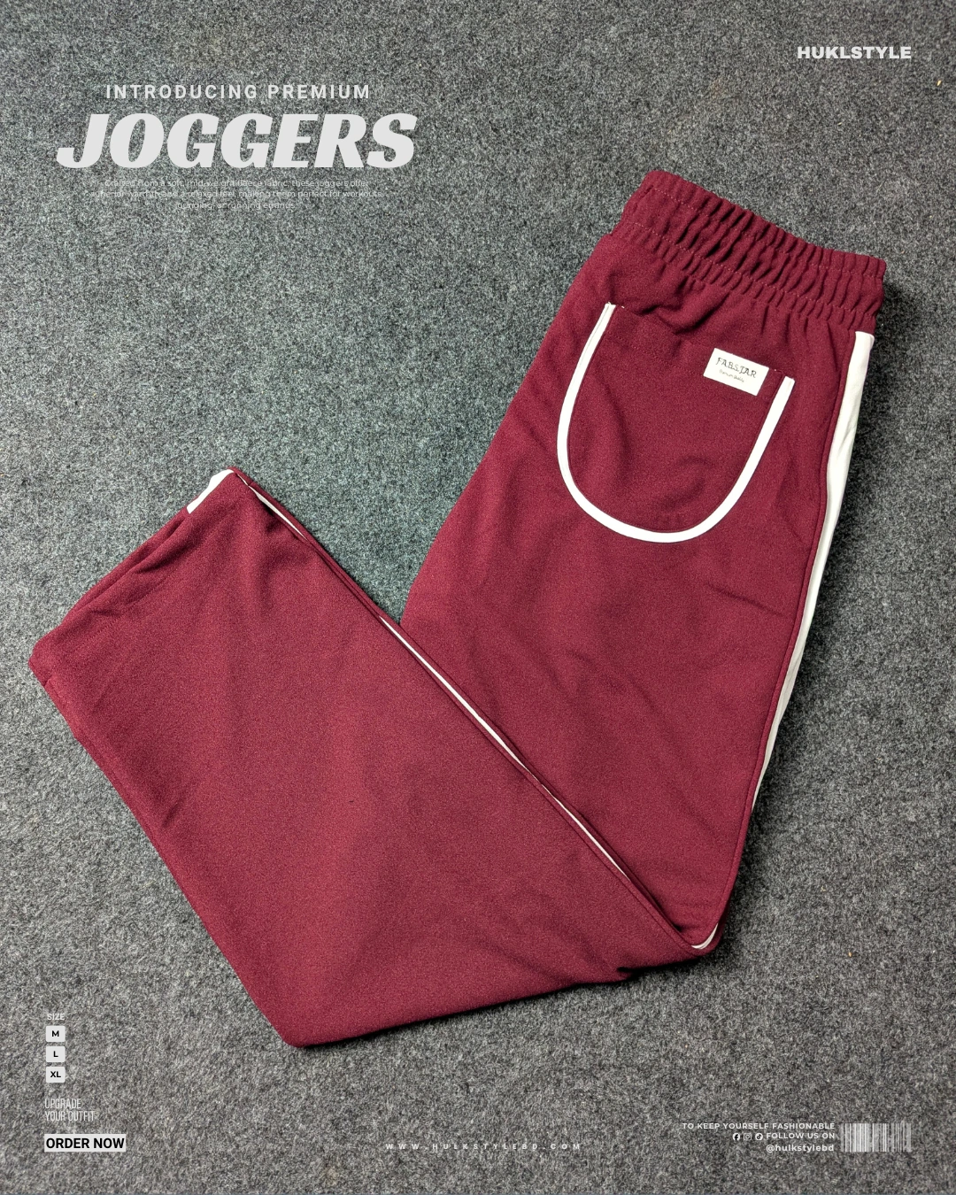 Men's Maroon Joggers with White Side Stripes
