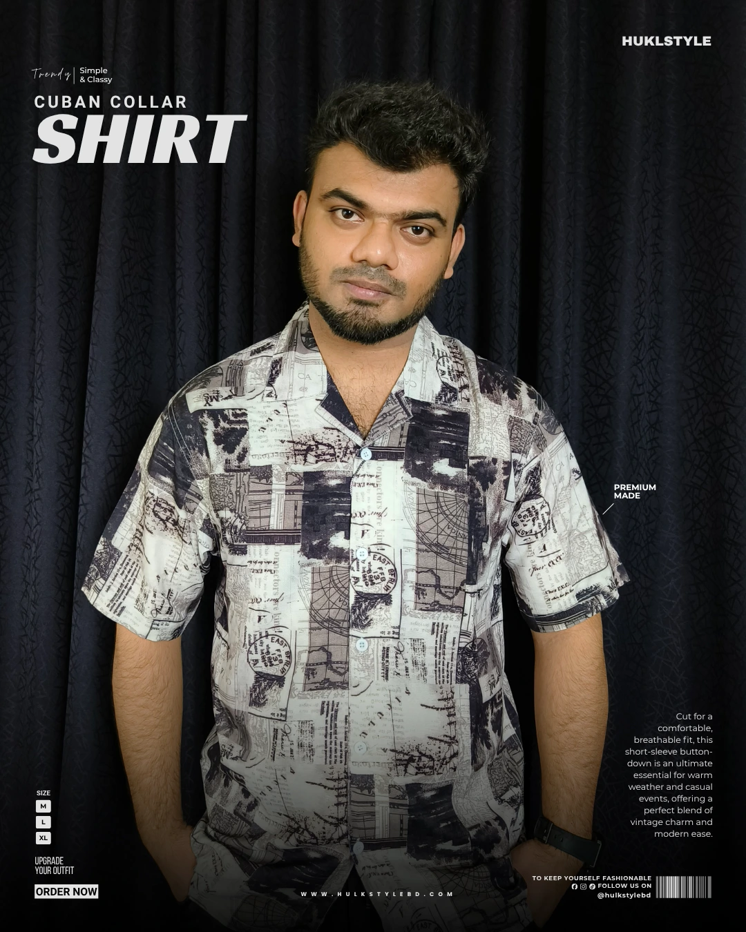 Retro Collage Print Cuban Collar Shirt