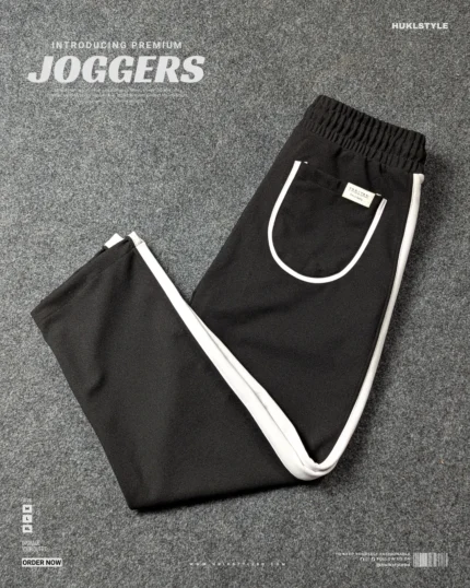 Men's Black Joggers with White Side Stripes