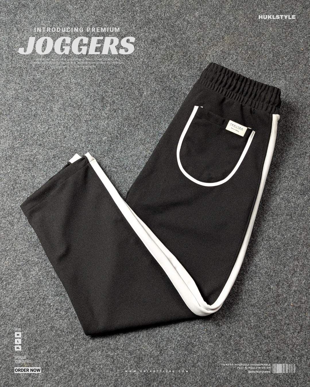 Men's Black Joggers with White Side Stripes