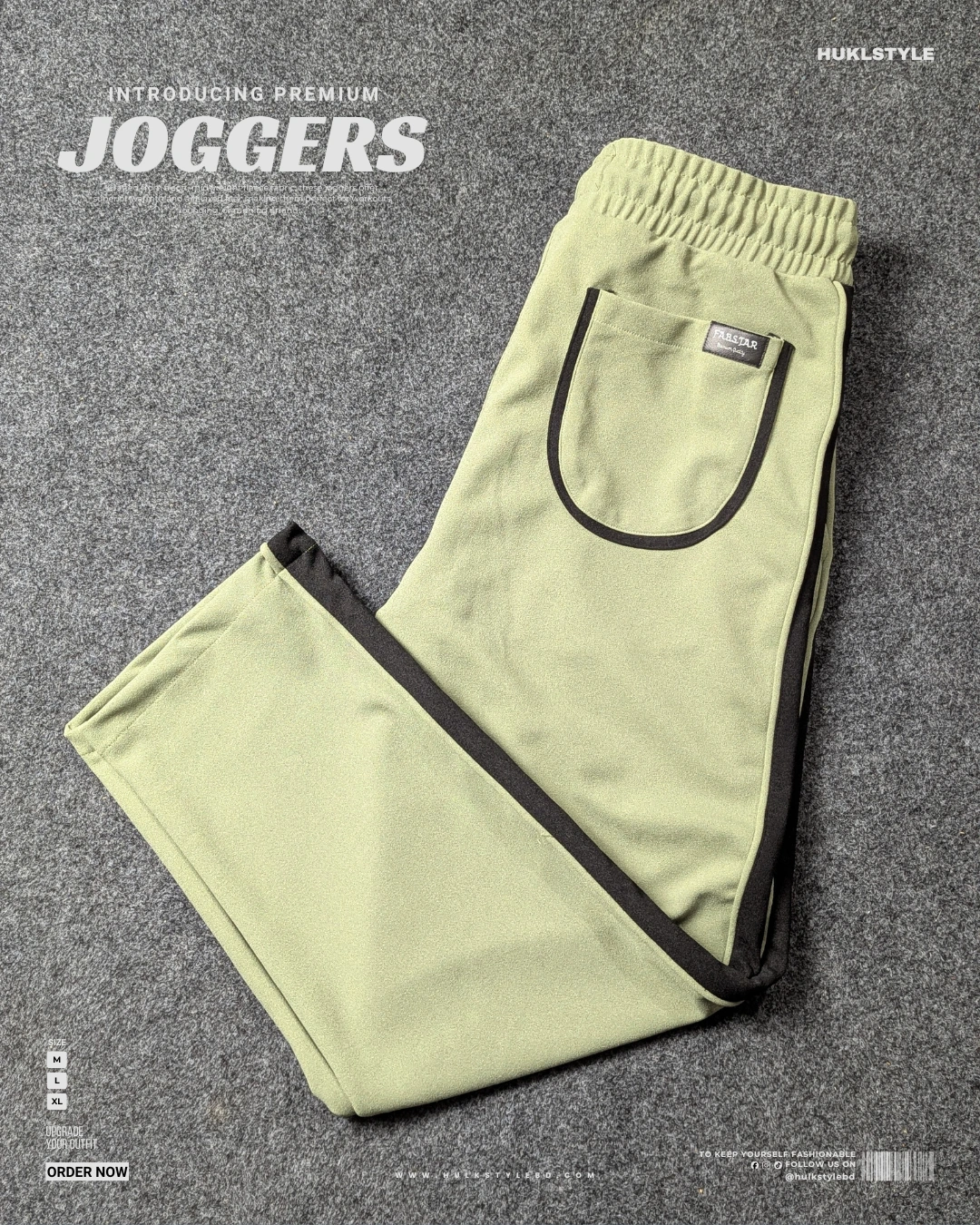 Men's Light Olive Joggers with White Side Stripes