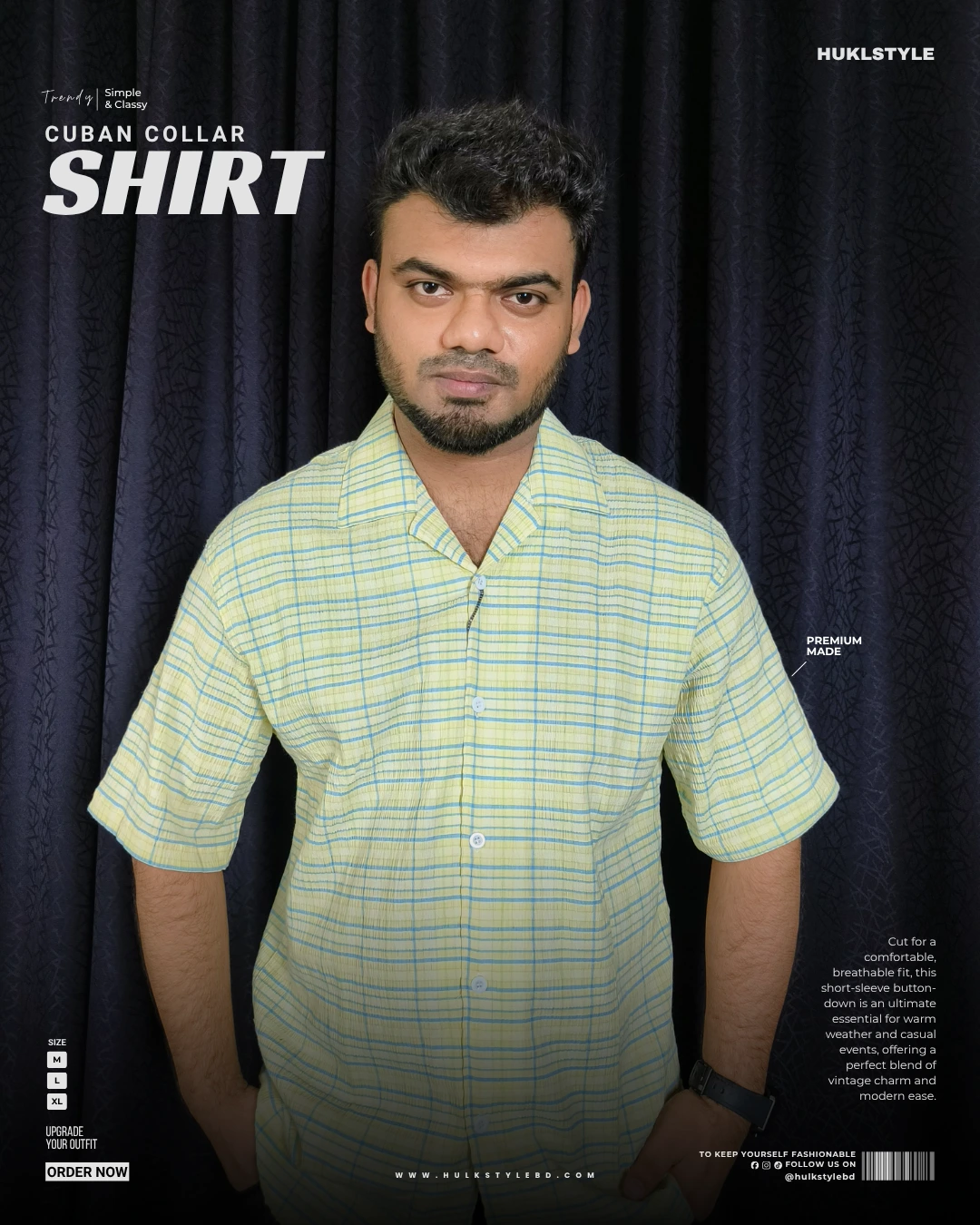 Grid Check Cuban Collar Shirt