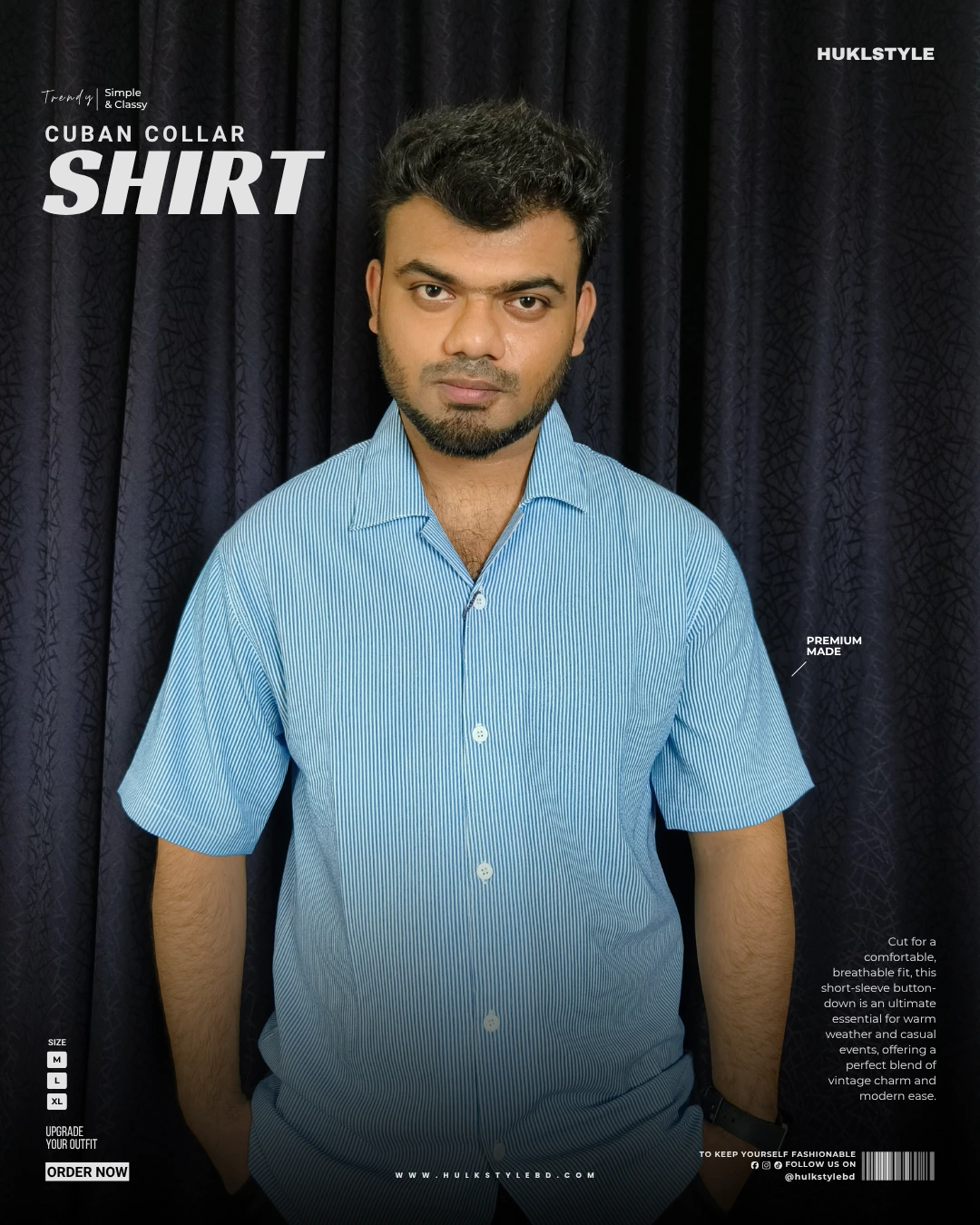 Blue Striped Cuban Collar Shirt