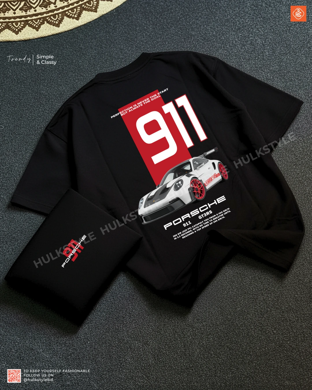 911 Red Porsche Drop Shoulder Black T-shirt