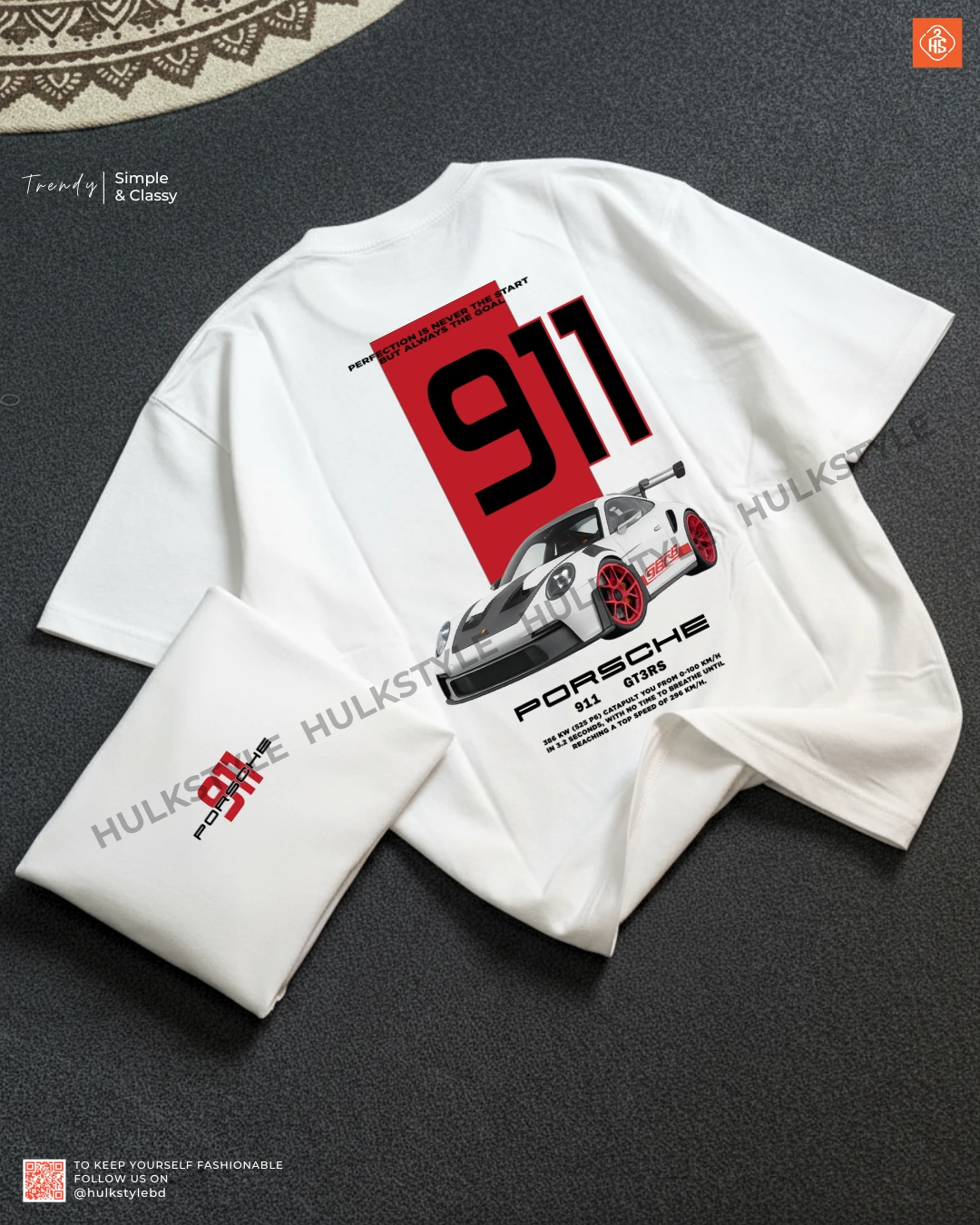 911 Red Porsche Drop Shoulder White T-shirt