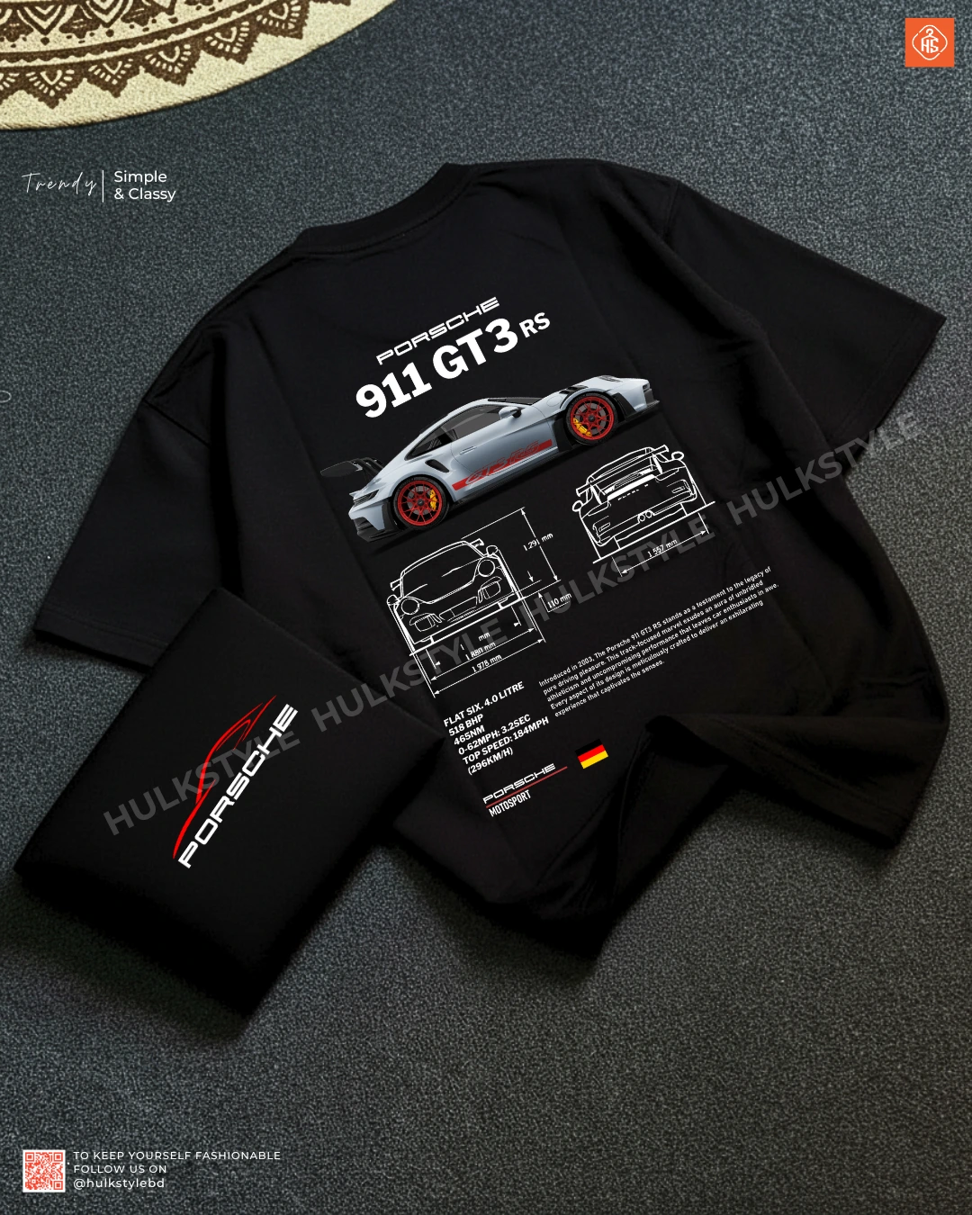 Porsche 911 GT3 RS Drop Shoulder Black T-shirt
