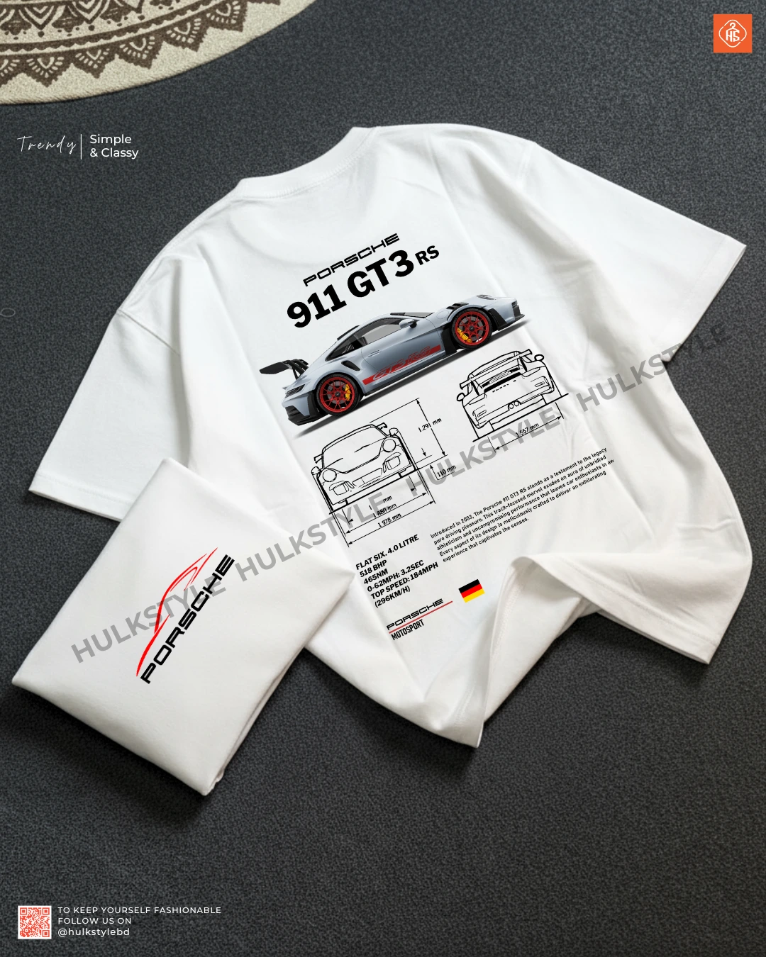 Porsche 911 GT3 RS Drop Shoulder White T-shirt