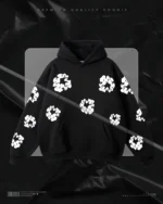 Hulkstyle Black Hoodie Flower Pattern