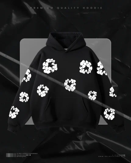 Hulkstyle Black Hoodie Flower Pattern