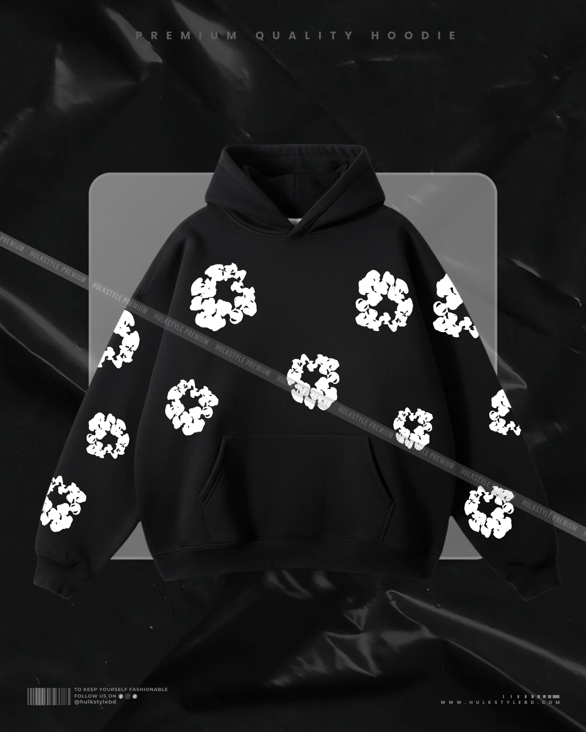 Hulkstyle Black Hoodie Flower Pattern