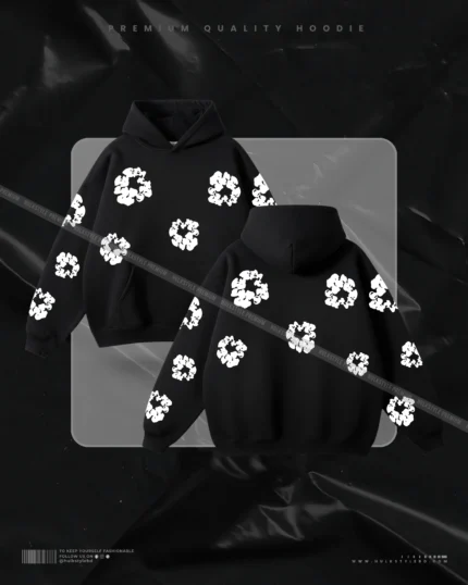 Hulkstyle Black Hoodie Flower Pattern