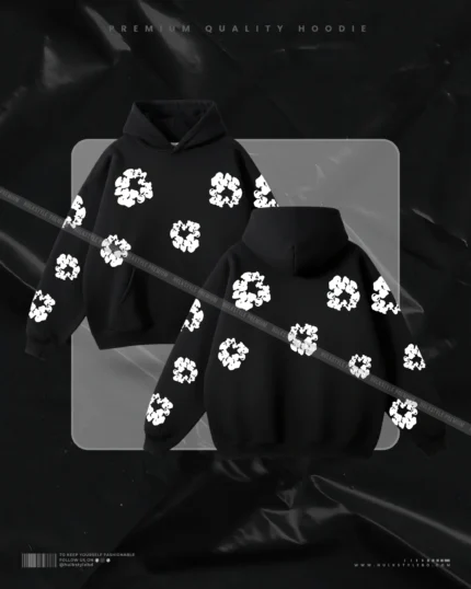Hulkstyle Black Hoodie Flower Pattern