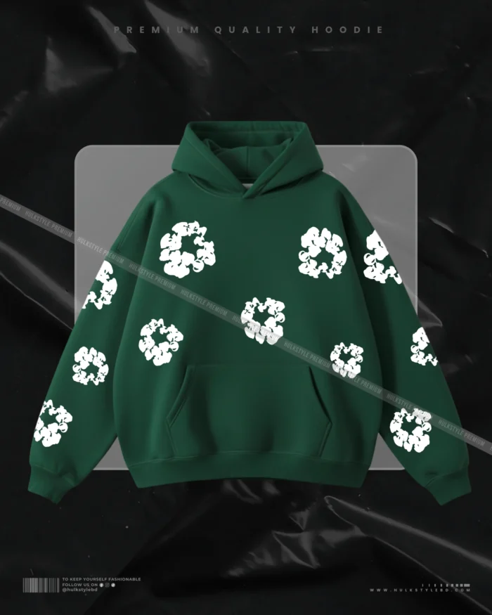 Hulkstyle Black Hoodie Flower Pattern