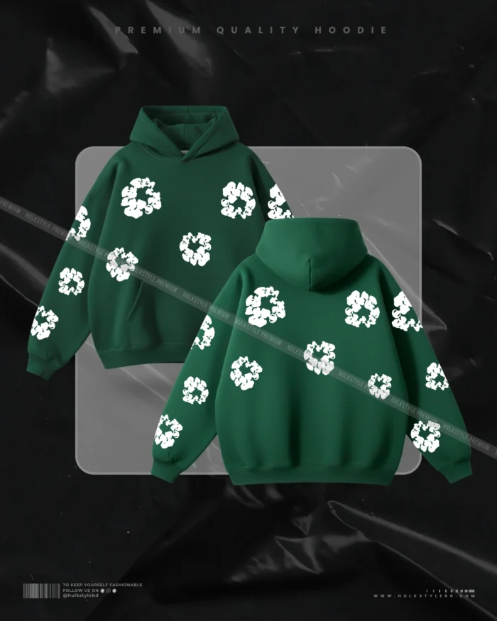 Hulkstyle Black Hoodie Flower Pattern