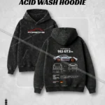 Premium Acid Wash Hoodie with Porsche 911 GT3 RS Blueprint Graphic