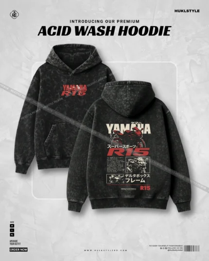 Vintage Style Acid Wash R15 Graphic Hoodie
