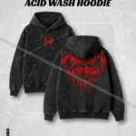 Hulkstyle Oversized Acid Wash Hoodie with Fiery Red Gothic Back Graphic