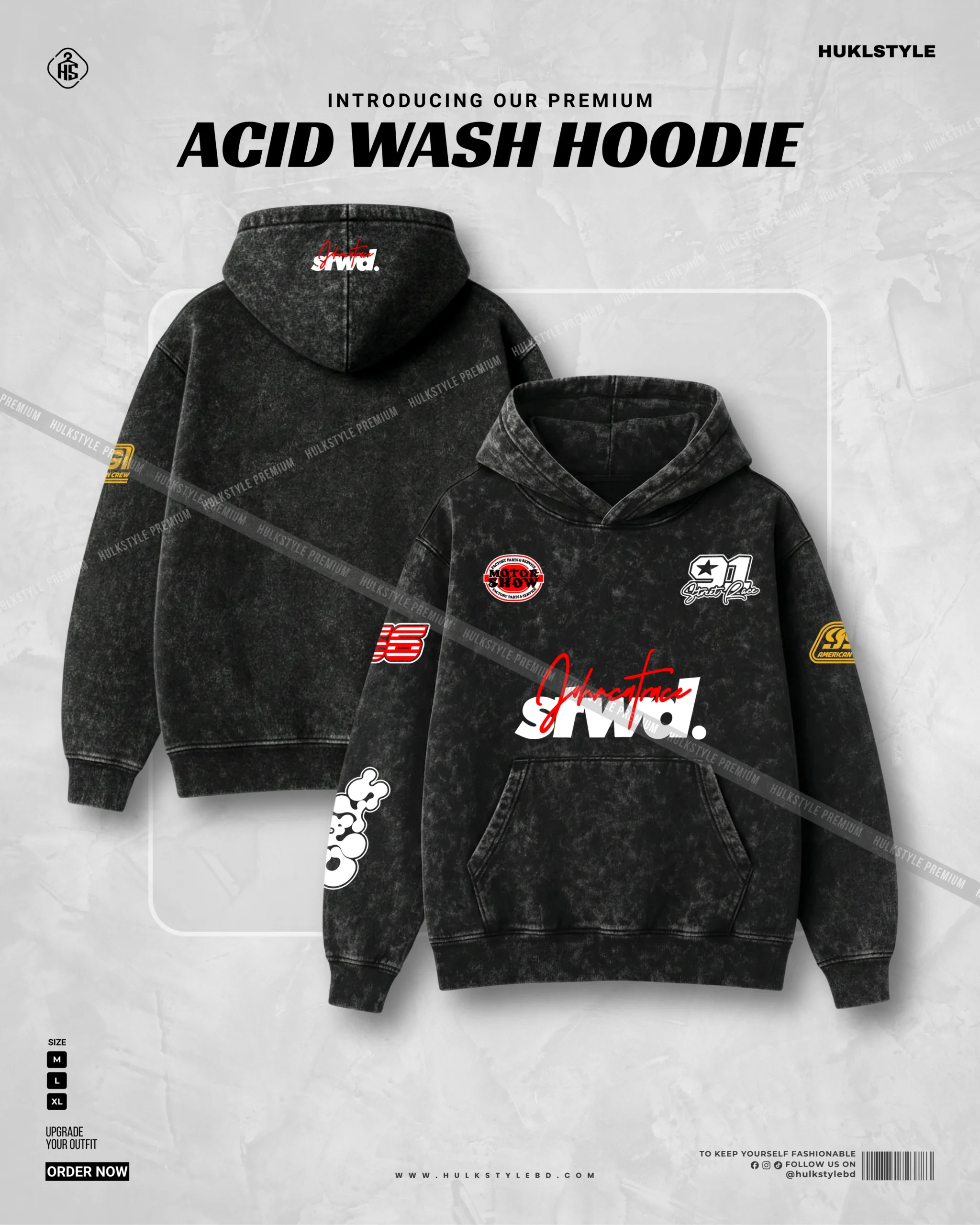 "STWD" Print Premium Acid Wash Hoodie