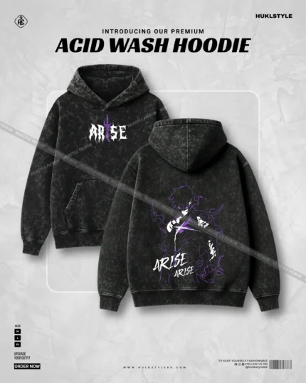 Acid Wash Hoodie - 'ARISE' Anime Graphic Print - Hulkstyle Premium