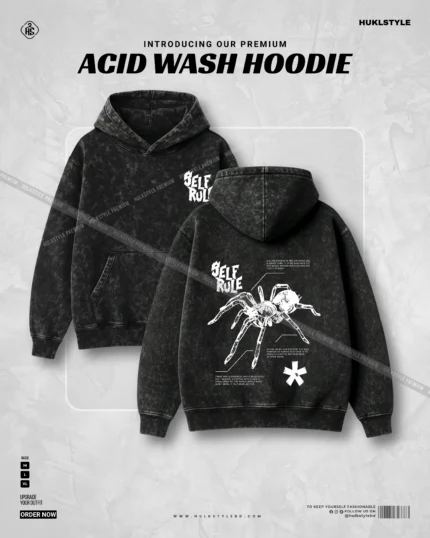 Hulkstyle 'SELF RULE' Spider Anatomy Graphic Acid Wash Hoodie