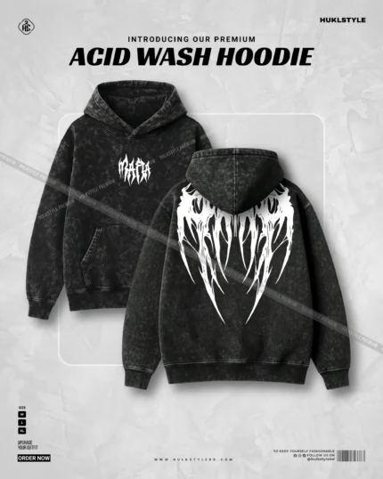 HULKSTYLE Premium Demonic Wings Acid Wash Hoodie
