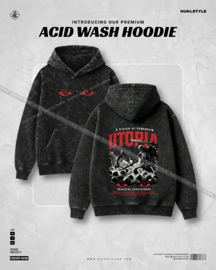 Hulkstyle Sci-Fi Skull "Utopia" Acid Wash Hoodie