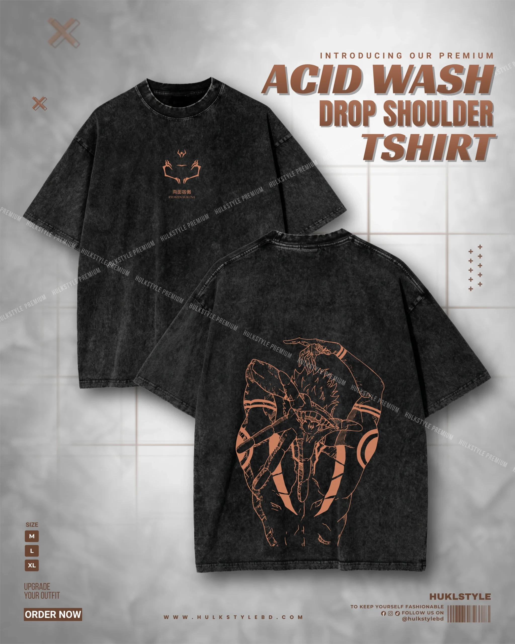 Ryomen Sukuna Jujutsu Kaisen Acid Wash Drop Tee Ryomen Sukuna Jujutsu Kaisen Acid Wash Drop Tee