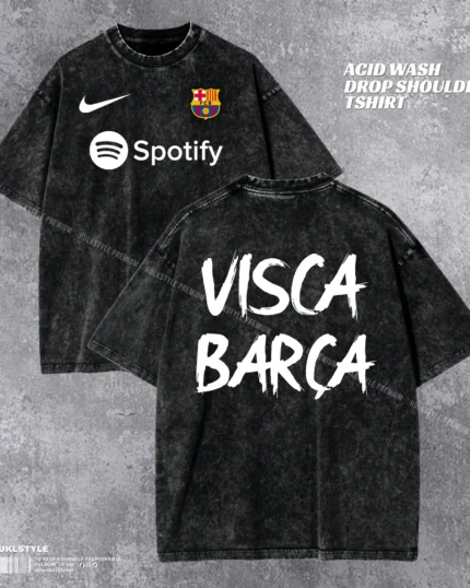 Visca Barca Acid Wash T-shirt | Drop Shoulder Men's Tee | HulkstyleBD