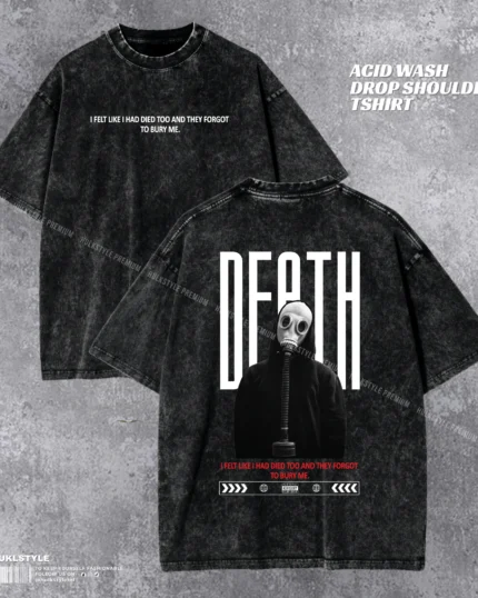 Death Graphic Acid Wash T-shirt | Vintage Skull Drop Shoulder | HulkstyleBD