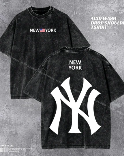 New York Yankees Acid Wash T-shirt | NY Drop Shoulder Tee | HulkstyleBD