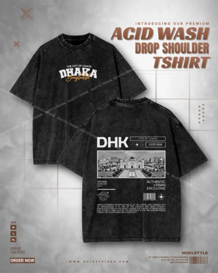 City of Chaos Dhaka Streetwear Acid Wash Drop Tee