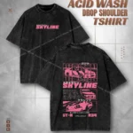 Premium Skyline R34 Acid Wash Tee - Drop Shoulder Tshirt for Men