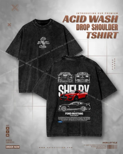 Ford Mustang Shelby Acid Wash Drop Shoulder Tshirt