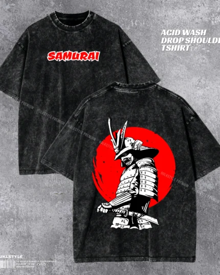 Samurai Acid Wash T-shirt | Japanese Graphic Drop Shoulder | HulkstyleBD