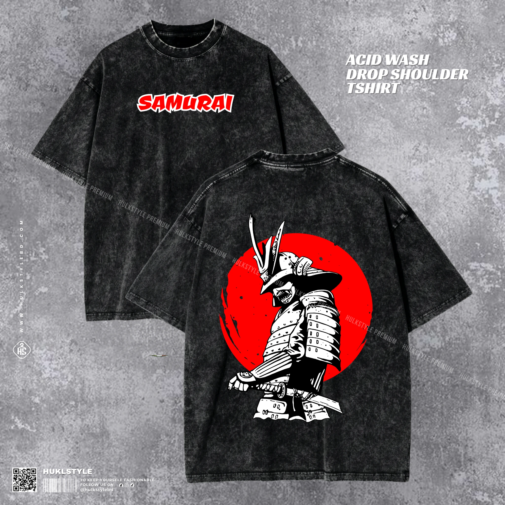 Samurai Acid Wash T-shirt | Japanese Graphic Drop Shoulder | HulkstyleBD Samurai Acid Wash T-shirt | Japanese Graphic Drop Shoulder | HulkstyleBD