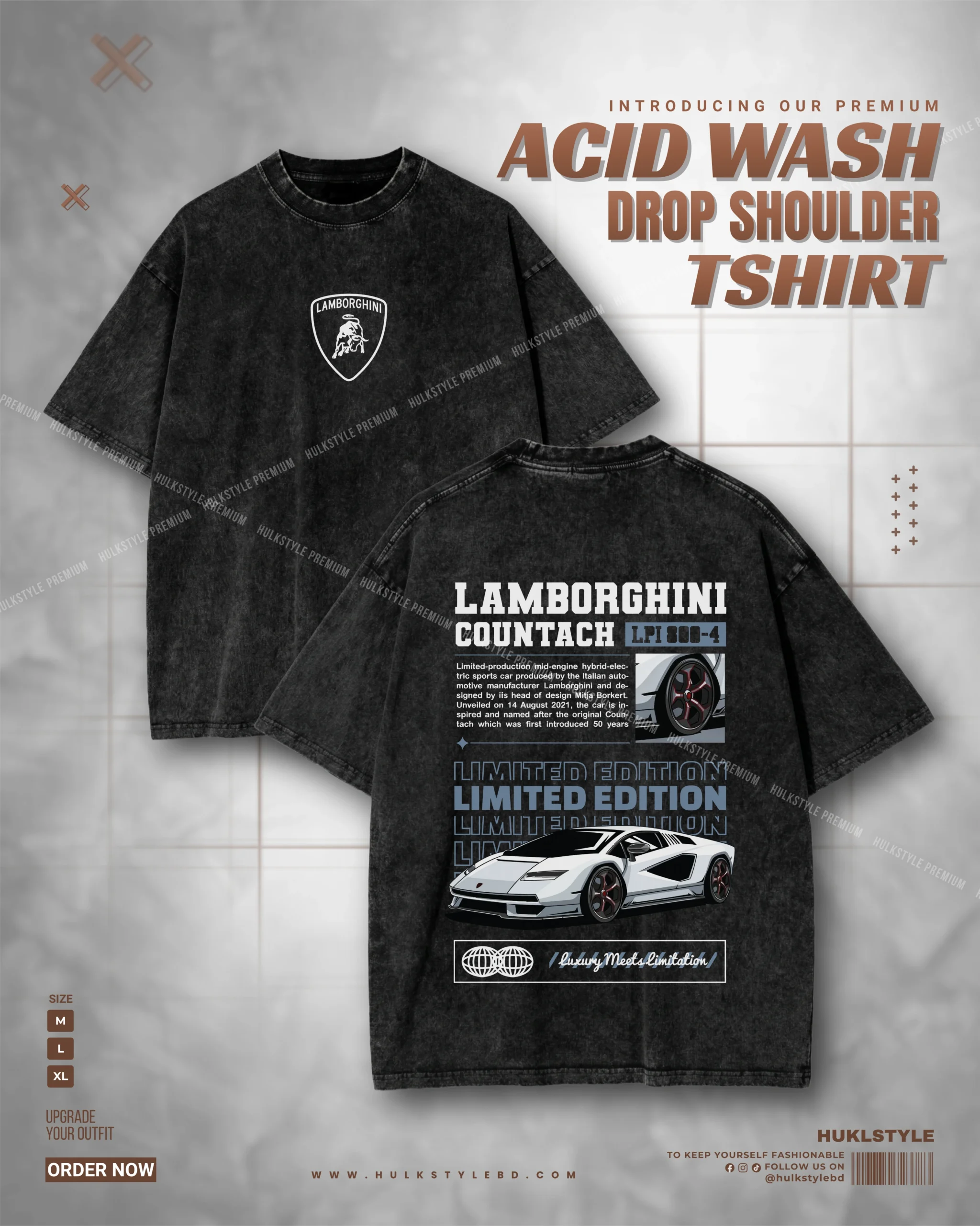 Lamborghini Countach Graphic Drop Shoulder Tshirt for Men