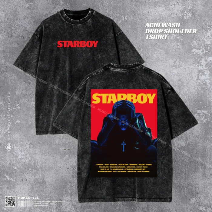 Starboy Acid Wash T-shirt | The Weeknd Aesthetic Tee | HulkstyleBD