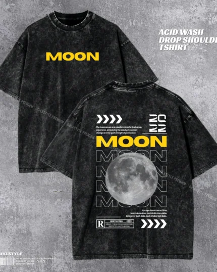Moon Acid Wash T-shirt | Lunar Graphic Drop Shoulder | HulkstyleBD
