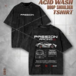 Passion Racing Acid Wash Tee - Vintage Motorsport Drop Shoulder Tshirt