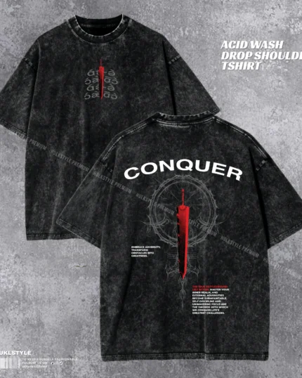 Conquer Acid Wash T-shirt | Motivational Drop Shoulder Tee | HulkstyleBD