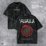 Acid Wash Drop Tee - Valhalla Viking Graphic Drop Shoulder Tshirt for Men