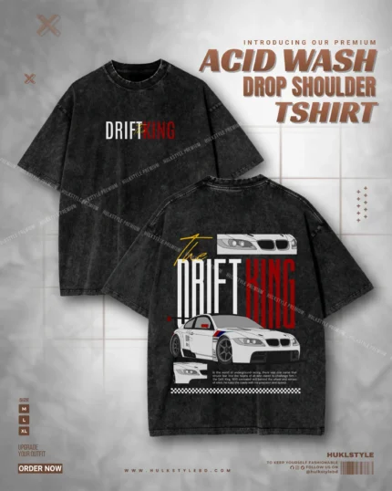 The Drift King Graphic Acid Wash Drop Shoulder Tshirt for Men