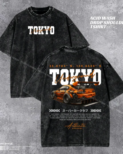 Porsche Green 911 Acid Wash Tshirt | Oak Green 911 Drop Shoulder