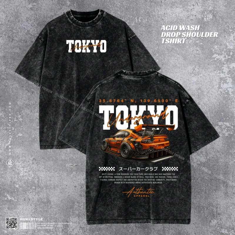 Tokyo Underground Acid Wash T-shirt | Neo-Tokyo Drop Shoulder