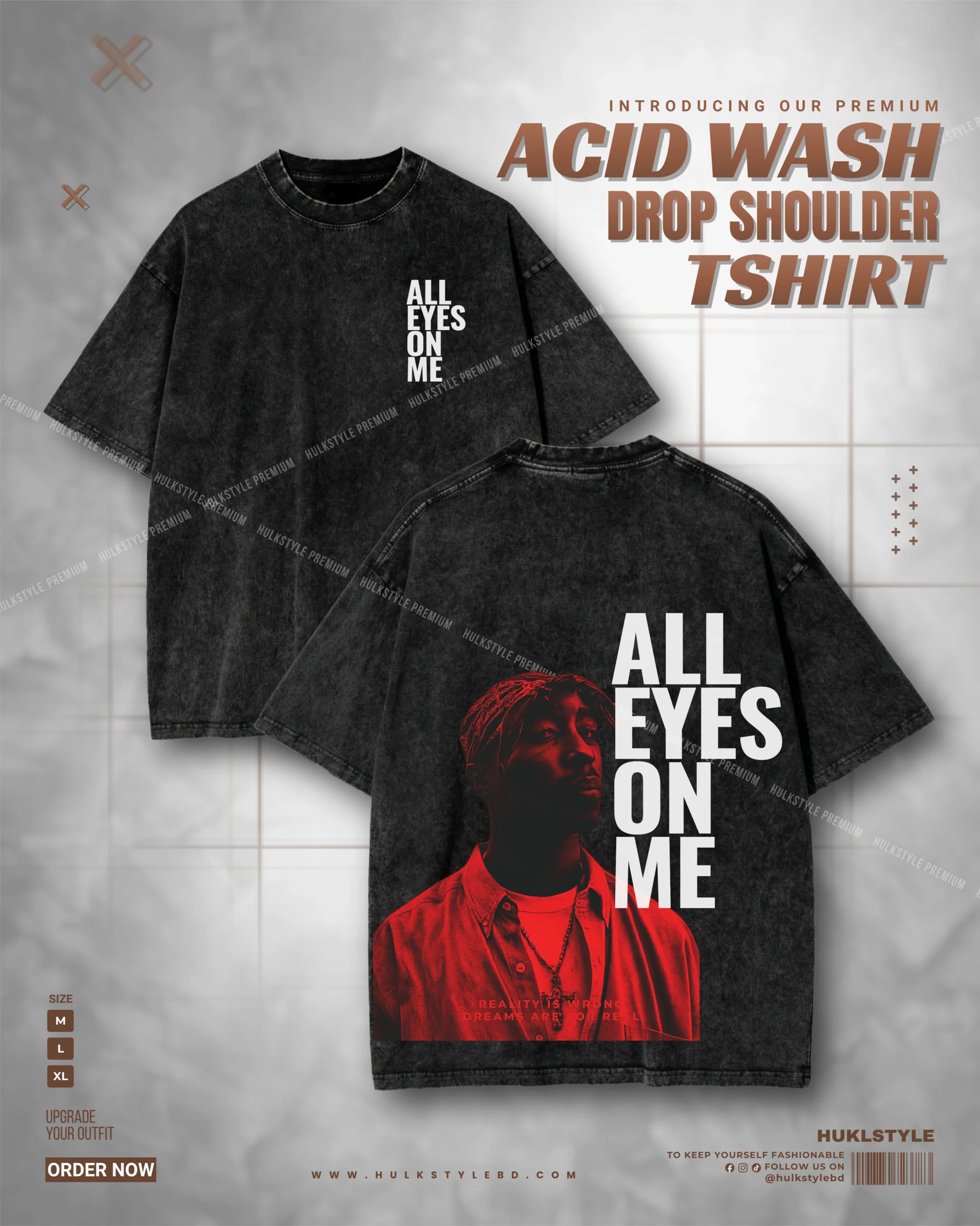 All Eyes On Me Graphic Acid Wash Drop Tee for Men