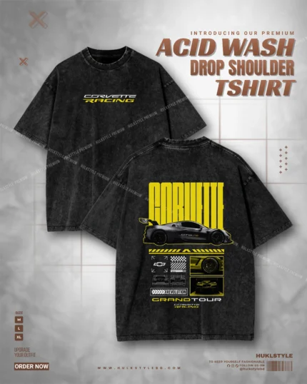 Premium Grand Tour Racing Acid Wash Tee - Vintage Drop Shoulder Tshirt